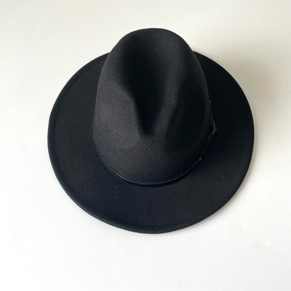 Wool Fedora Black Hat Felt Cap Classic Wide Brim Buckle Coastal Cowgirl - Picture 1 of 9